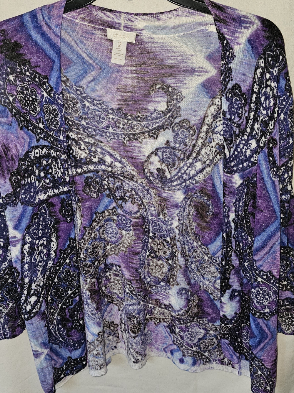 Chico's Purple Paisley Open-Front Women's Top